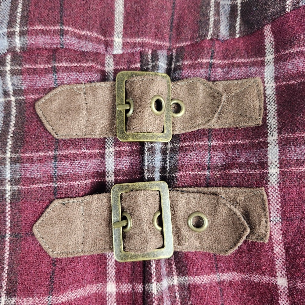 Aventura Plaid Mini Skirt Women 8 Burgundy Wool Blend Buckle Wrap A-Line - Picture 7 of 14